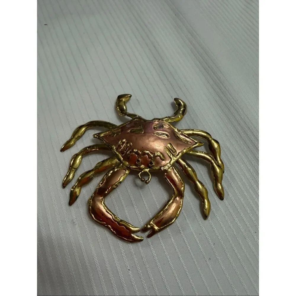 Large Vintage Brass Copper Crab Brooch Pin Pendant Handmade